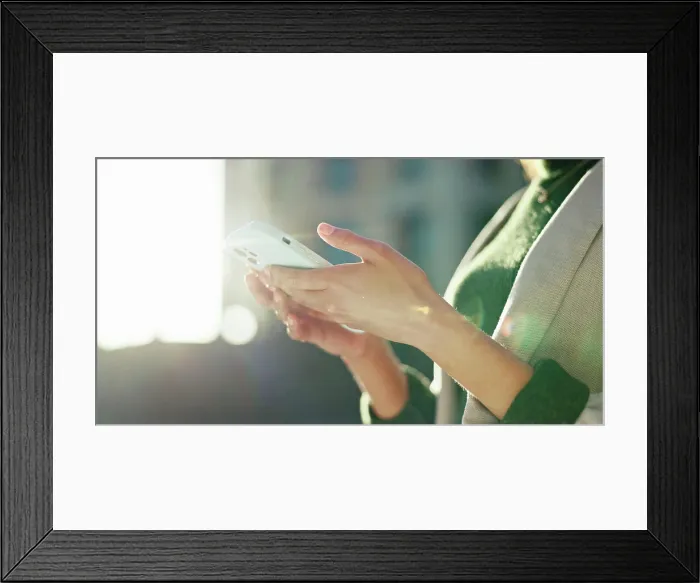 Framed Print : Travel, hands and phone with woman in city for direction Framed Print : Travel, hands and phone with woman in city for direction