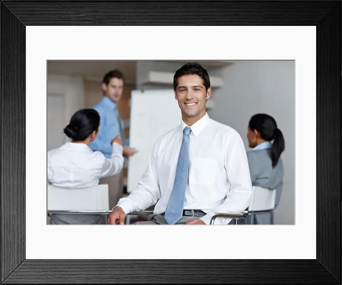 Framed Print : Portrait, leader and business man in meeting for coworking Framed Print : Portrait, leader and business man in meeting for coworking