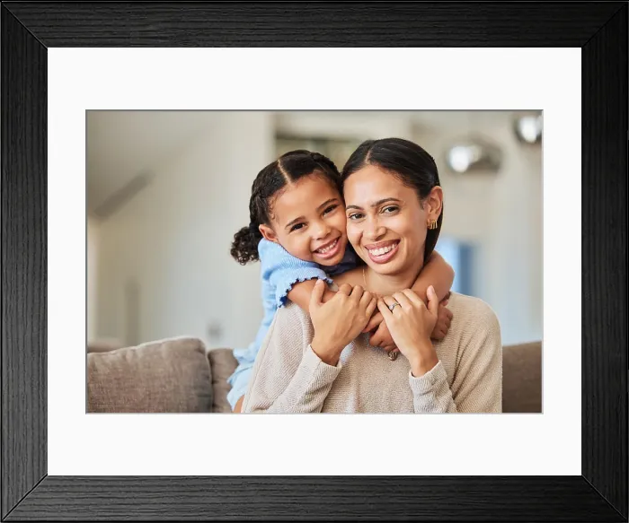 Framed Print : Love, relax and mother and girl on sofa with hug for family Framed Print : Love, relax and mother and girl on sofa with hug for family