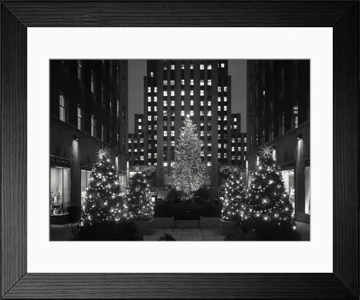 Framed Print : Vintage photograph. christmas decorations at rockefeller center