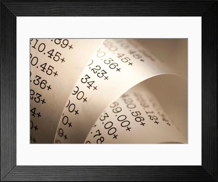 Framed Print : Adding machine tape closeup Framed Print : Adding machine tape closeup
