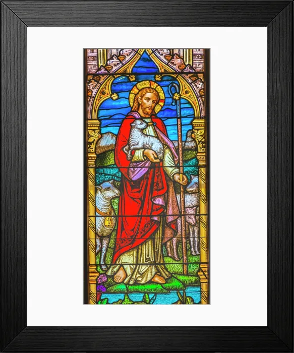 Framed Print : Jesus Christ Feeding Flock stained glass Framed Print : Jesus Christ Feeding Flock stained glass