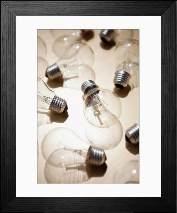 Framed Print : A medium group of light bulbs