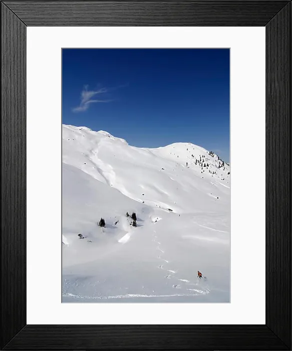 Framed Print : Ski wanderers on ski-run from Tristkopf, Kelchsau, Tyrol, Austria, Europe