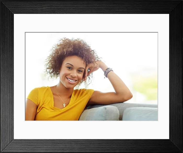 Framed Print : Portrait, relax and woman in house