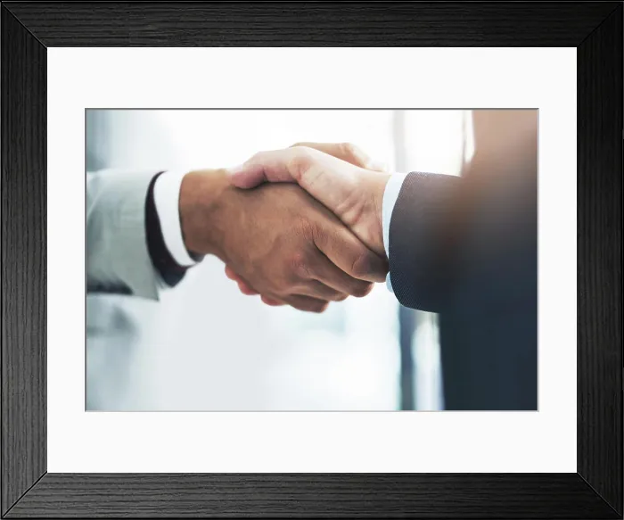 Framed Print : Deal, business people and handshake by men for b2b partnership Framed Print : Deal, business people and handshake by men for b2b partnership