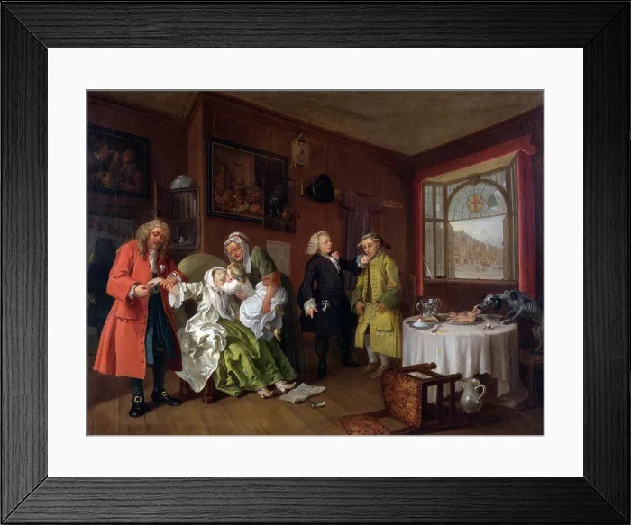 Framed Print : William Hogarth 1697-1764. Marriage A-la-Mode Number 6; The Lady's Death