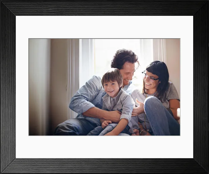 Framed Print : Portrait, laughing or family with child in home