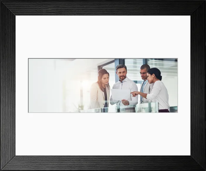 Framed Print : Banner, business people and paperwork for feedback Framed Print : Banner, business people and paperwork for feedback