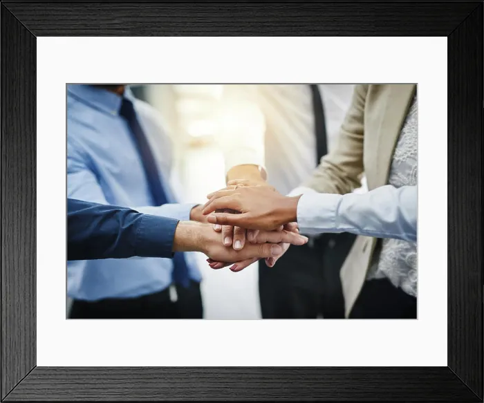 Framed Print : Business people, about us or hands in stack for closeup Framed Print : Business people, about us or hands in stack for closeup