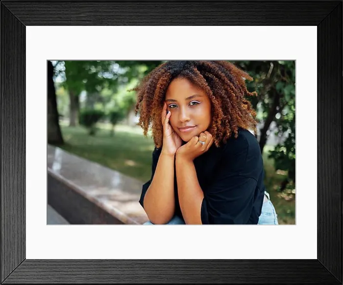 Framed Print : Close up photo of wavy hairdo charming cheerful dark skin person have good mood nice sightseeing weekend outdoors Framed Print : Close up photo of wavy hairdo charming cheerful dark skin person have good mood nice sightseeing weekend outdoors