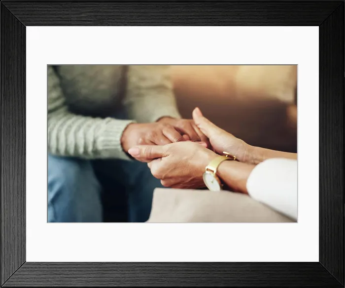 Framed Print : Psychologist, woman and holding hands for support Framed Print : Psychologist, woman and holding hands for support