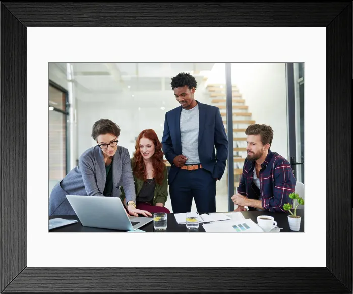 Framed Print : Laptop, teamwork or people in startup for problem solving Framed Print : Laptop, teamwork or people in startup for problem solving