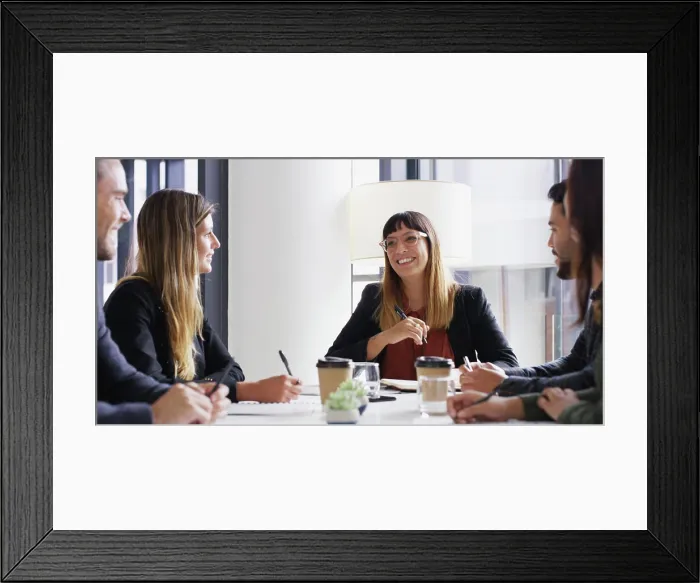 Framed Print : Laughing, worker or woman in boardroom with teamwork Framed Print : Laughing, worker or woman in boardroom with teamwork