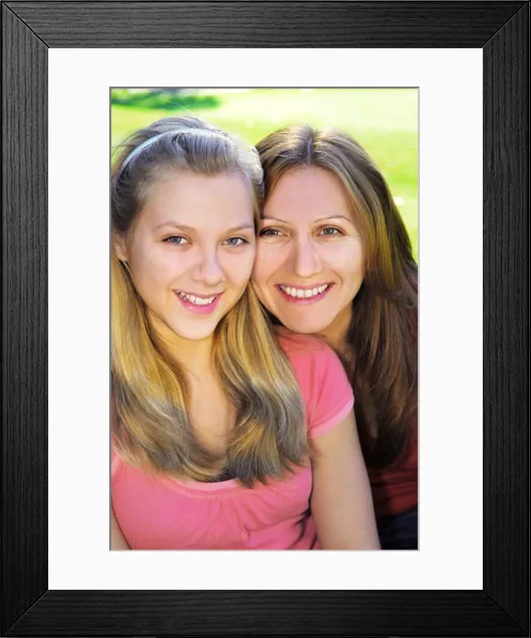 Framed Print : Portrait of a smiling mother and teenage daughter in summer park Framed Print : Portrait of a smiling mother and teenage daughter in summer park