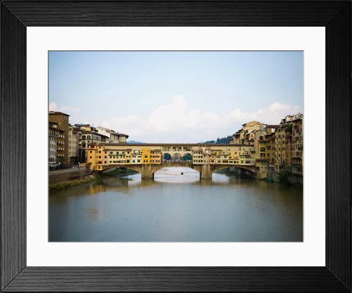 Framed Print : City skyline on waterfront with bridge and reflection