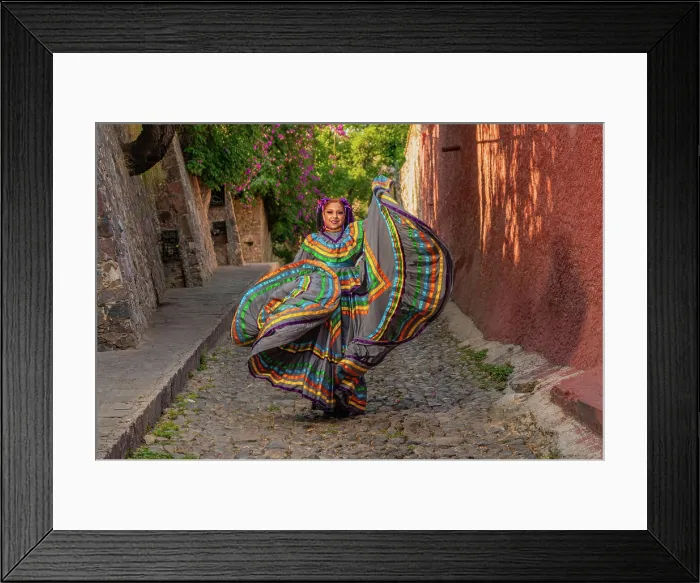 Framed Print : Mexican girl with folk costume for traditional mexican mariachi dance Framed Print : Mexican girl with folk costume for traditional mexican mariachi dance