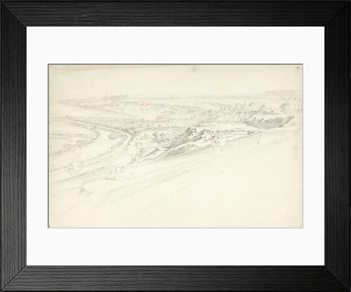 Framed Print : Face of a high terrace over a landscape with a winding river Framed Print : Face of a high terrace over a landscape with a winding river