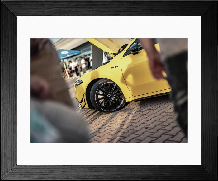 Framed Print : Milan, italy 4 june 2025, yellow mercedes amg a 45s displaying its impressive engine bay at a vibrant car meet Framed Print : Milan, italy 4 june 2025, yellow mercedes amg a 45s displaying its impressive engine bay at a vibrant car meet