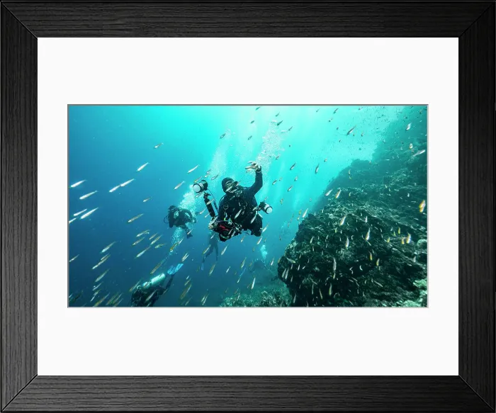 Framed Print : photographer leading group of people under water at the Andaman Sea Framed Print : photographer leading group of people under water at the Andaman Sea