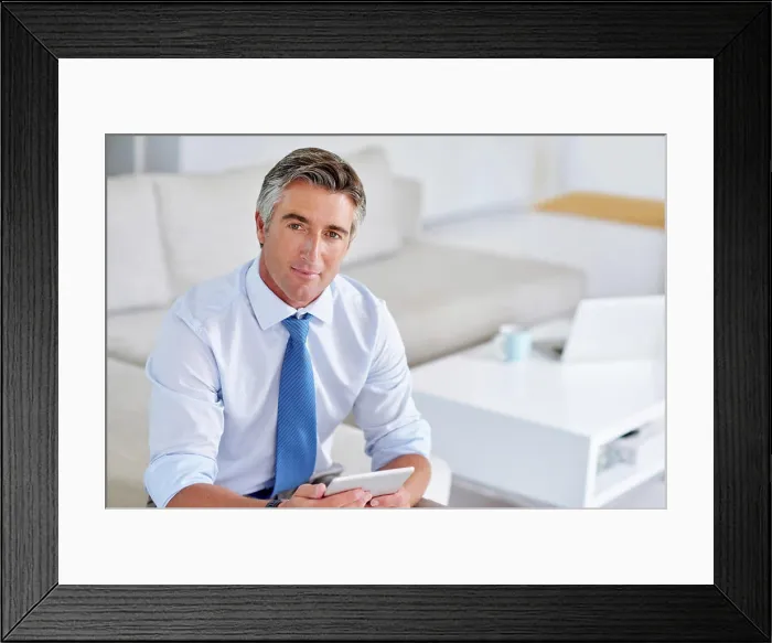 Framed Print : Businessman, portrait and tablet in office for networking Framed Print : Businessman, portrait and tablet in office for networking