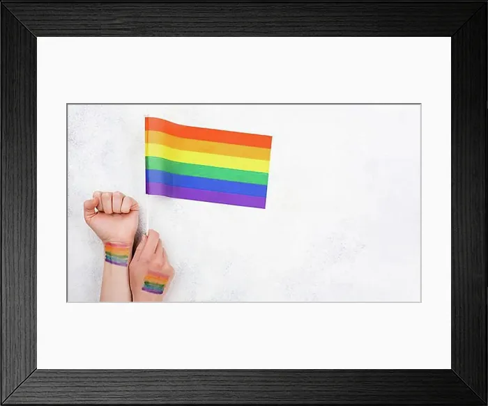 Framed Print : Hand with rainbow flag paint Framed Print : Hand with rainbow flag paint