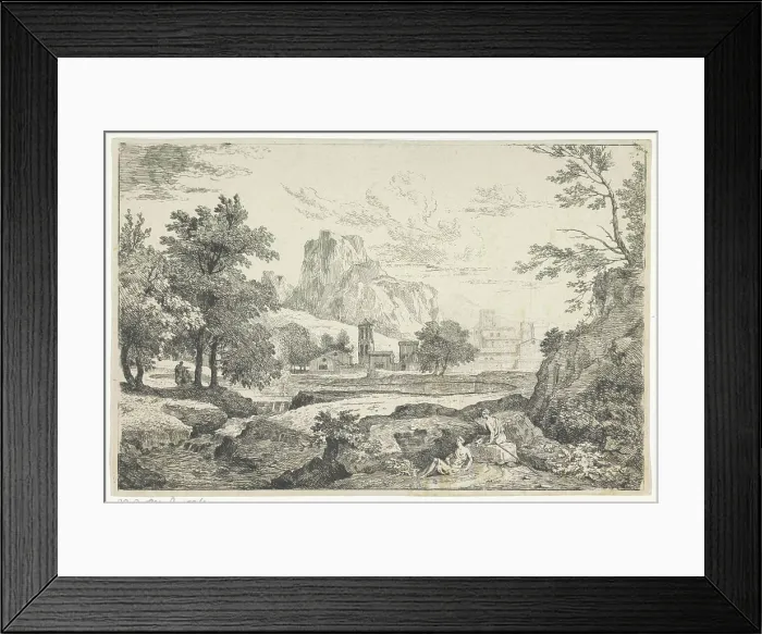 Framed Print : Arcadian landscape with a shepherd and shepherdin in the foreground Framed Print : Arcadian landscape with a shepherd and shepherdin in the foreground