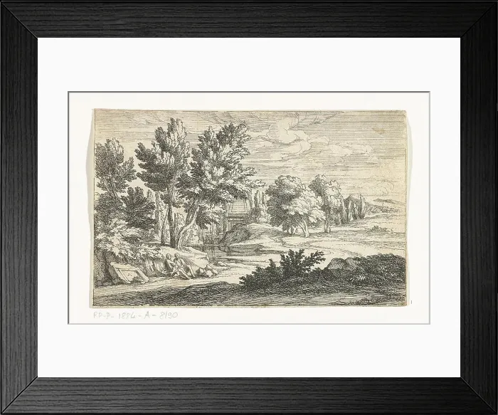 Framed Print : Landscape with grave monument. Landscape with a grave monument between the trees