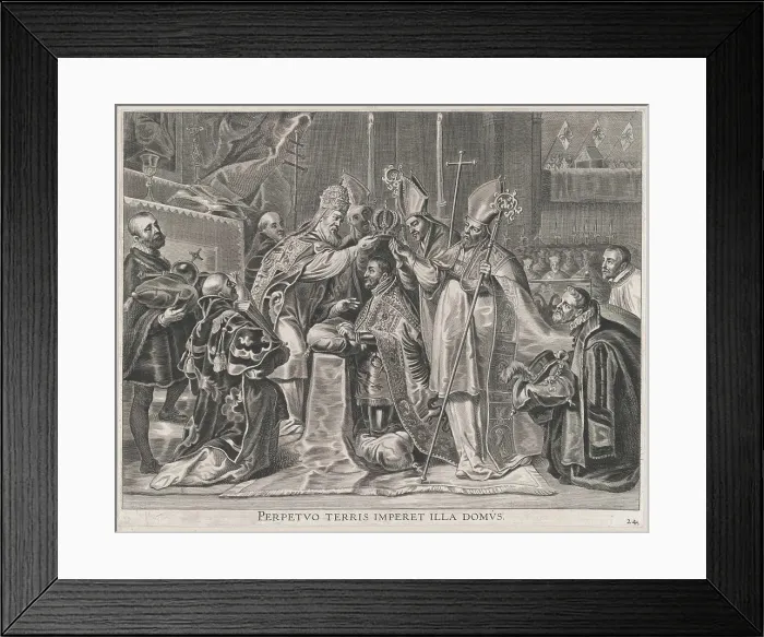 Framed Print : Plate 24: Charles V crowned Emperor by the Pope; from Guillielmus Becanus's Serenissimi Principis Ferdinandi Framed Print : Plate 24: Charles V crowned Emperor by the Pope; from Guillielmus Becanus's Serenissimi Principis Ferdinandi