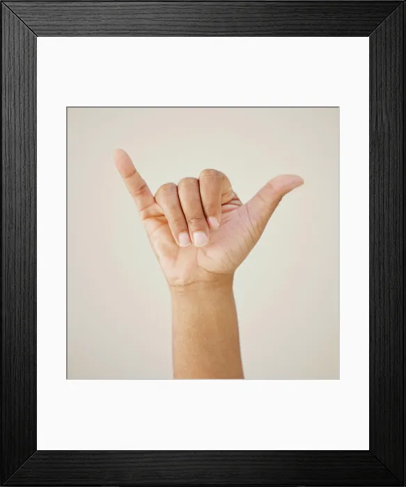Framed Print : Person, hand gesture and sign language in studio background Framed Print : Person, hand gesture and sign language in studio background
