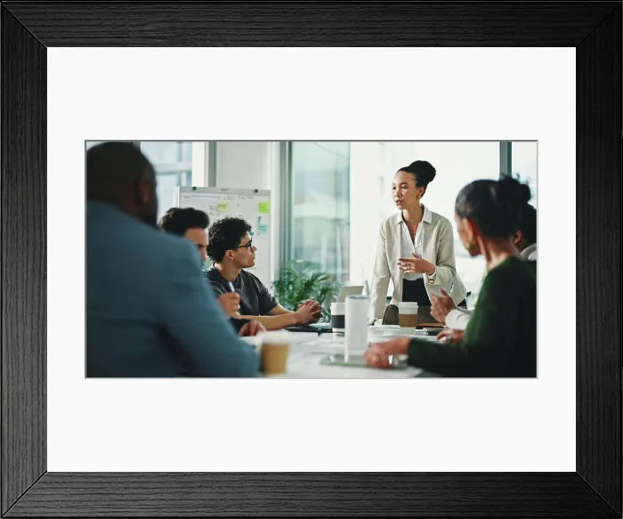 Framed Print : Woman, presentation and group at office meeting Framed Print : Woman, presentation and group at office meeting