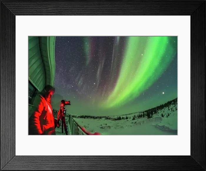 Framed Print : A photographer shooting an all-sky aurora display from the deck of Churchill Northern Studies Centre in Canada Framed Print : A photographer shooting an all-sky aurora display from the deck of Churchill Northern Studies Centre in Canada