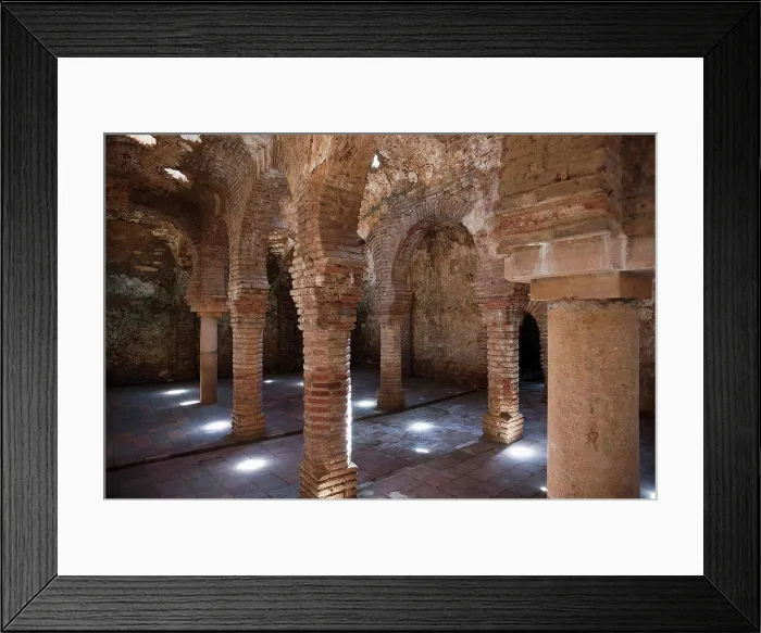 Framed Print : Star Shaped Holes In The Ceiling Illuminate The Arab Bath´s Arches And Supporting Columns, Ronda, Andalusia, Spain Framed Print : Star Shaped Holes In The Ceiling Illuminate The Arab Bath´s Arches And Supporting Columns, Ronda, Andalusia, Spain