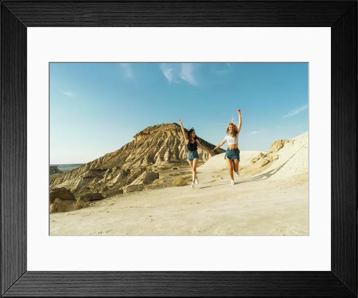 Framed Print : Happy women walking on hill Framed Print : Happy women walking on hill