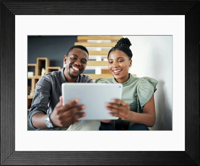 Framed Print : Office, video call and business people on tablet for meeting Framed Print : Office, video call and business people on tablet for meeting