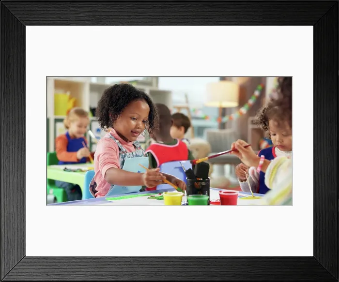Framed Print : Education, kids and girls in painting class for art