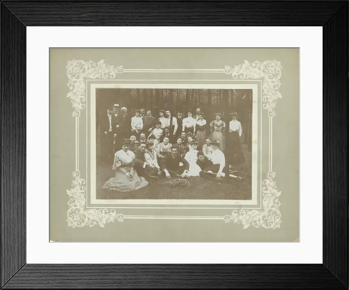 Framed Print : Group portrait of unknown young men and women in a forest Framed Print : Group portrait of unknown young men and women in a forest