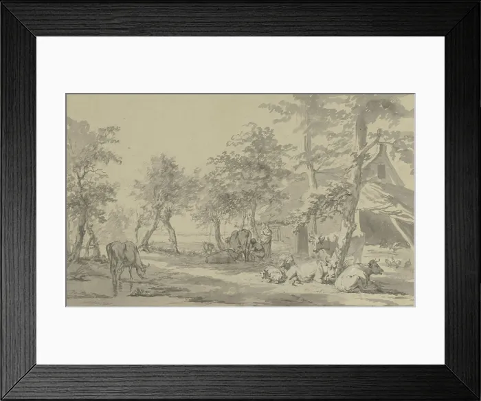 Framed Print : Cattle under trees near a farm Framed Print : Cattle under trees near a farm