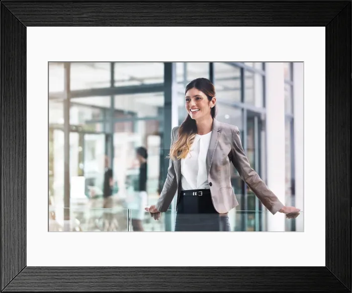 Framed Print : Woman, business and confidence thinking with law firm company Framed Print : Woman, business and confidence thinking with law firm company