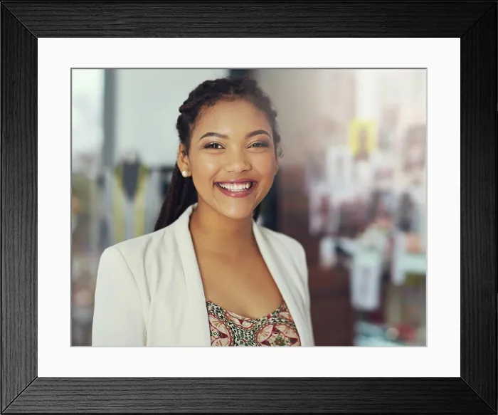 Framed Print : Fashion designer, happy and portrait of business woman with textile Framed Print : Fashion designer, happy and portrait of business woman with textile