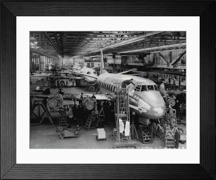 Framed Print : Dollars On The Assembly Line -- Nose to tail on the assembly line are Viscounts - planes that mean dollars for Britain Framed Print : Dollars On The Assembly Line -- Nose to tail on the assembly line are Viscounts - planes that mean dollars for Britain