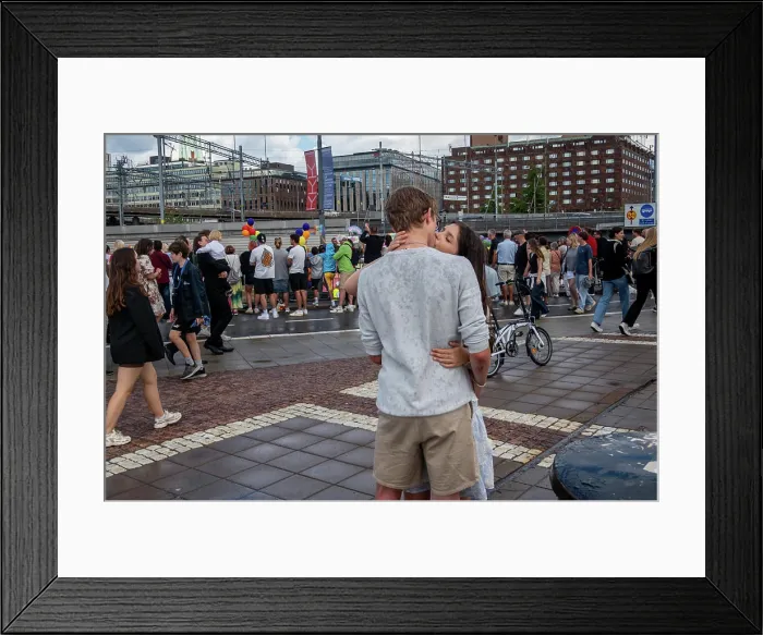 Framed Print : Stockholm, Sweden A young couple kiss passionately at the Stockholm Pride march 2024 and a young couple kissing Framed Print : Stockholm, Sweden A young couple kiss passionately at the Stockholm Pride march 2024 and a young couple kissing