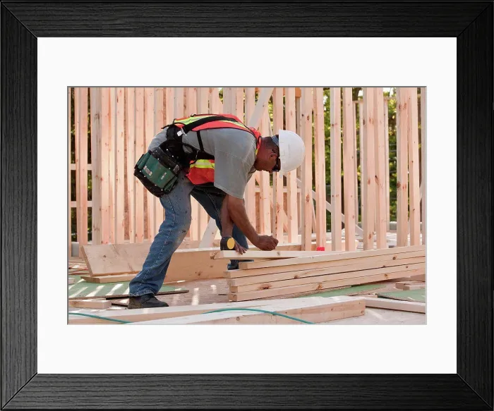 Framed Print : Carpenter marking wood Framed Print : Carpenter marking wood