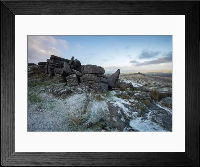 Framed Print : A dusting of snow at Belstone Common on Dartmoor
