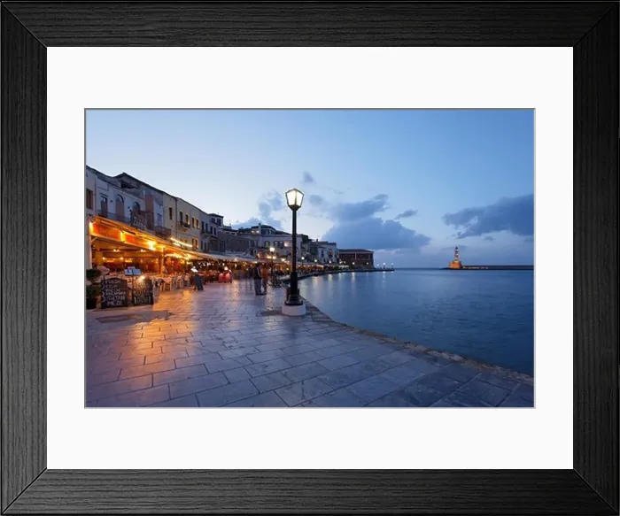 Framed Print : Promenade, Venetian port, Chania, Crete, Greece Framed Print : Promenade, Venetian port, Chania, Crete, Greece