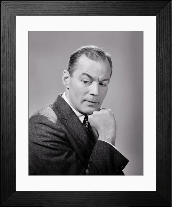 Framed Print : 1950s 1960s BUSINESS MAN SERIOUS FACIAL EXPRESSION CHIN RESTING ON HAND THINKING CONCERNED WORRIED HAVING SECOND Framed Print : 1950s 1960s BUSINESS MAN SERIOUS FACIAL EXPRESSION CHIN RESTING ON HAND THINKING CONCERNED WORRIED HAVING SECOND