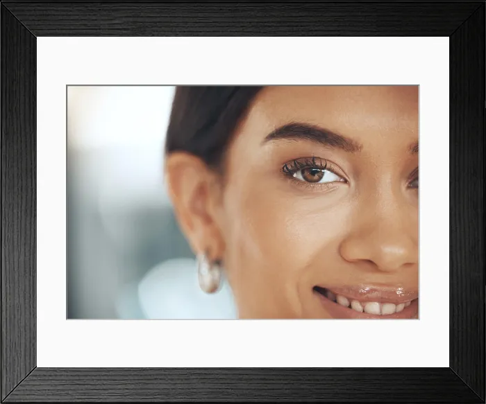 Framed Print : Woman, eyelashes and portrait for beauty makeup in home Framed Print : Woman, eyelashes and portrait for beauty makeup in home