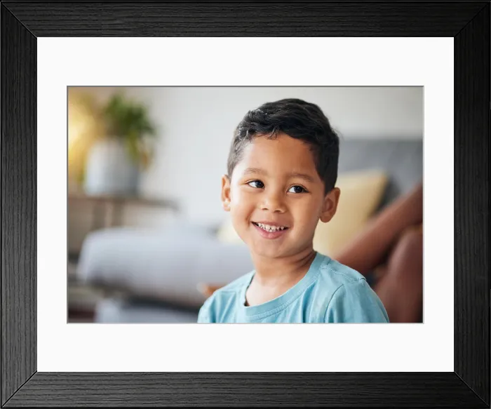 Framed Print : Kid, smile and happy in family home in the morning with thinking feeling relax in living room