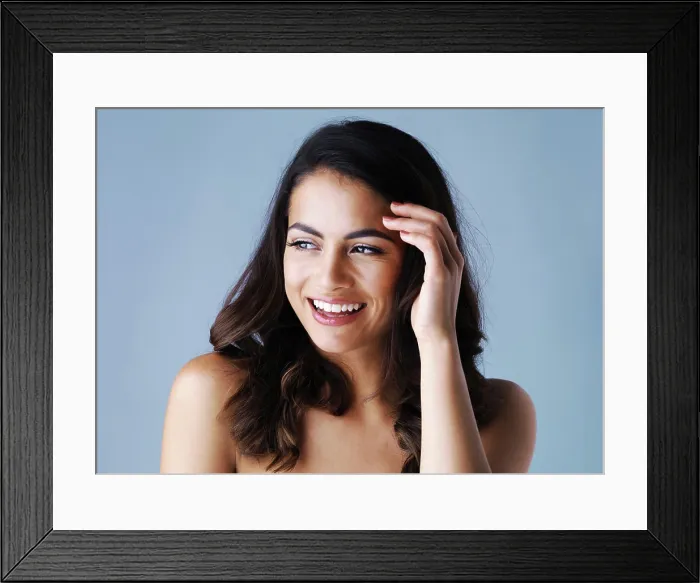 Framed Print : Smile, beauty and happy woman in studio for cosmetics Framed Print : Smile, beauty and happy woman in studio for cosmetics