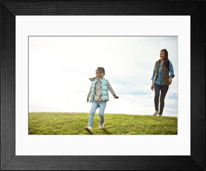 Framed Print : Girl, field and walk with mother for fun Framed Print : Girl, field and walk with mother for fun